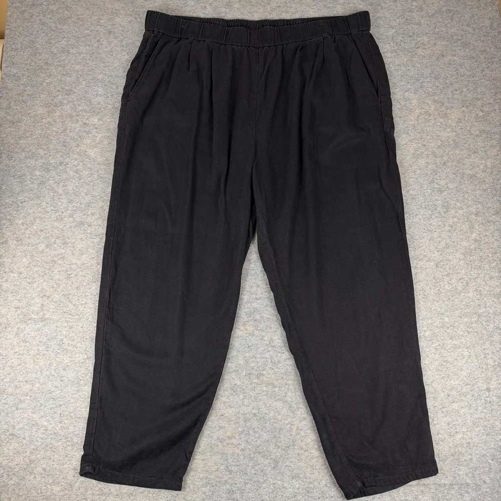 Eileen Fisher Soft Twill Pleated Tapered Pants 29" Black Womens Plus 2X
